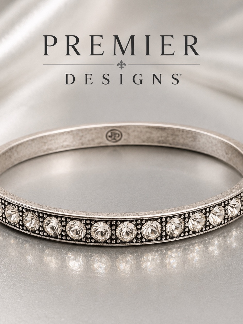 Premier Designs Silver-Tone Crystal Row Bangle Bracelet